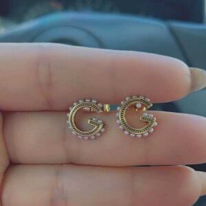 Vintage Gucci Petite G Gold Earrings with Pearl Accents